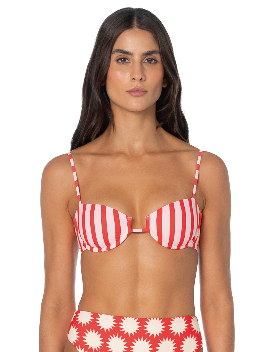 Top bikini estampado a rayas para mujer
