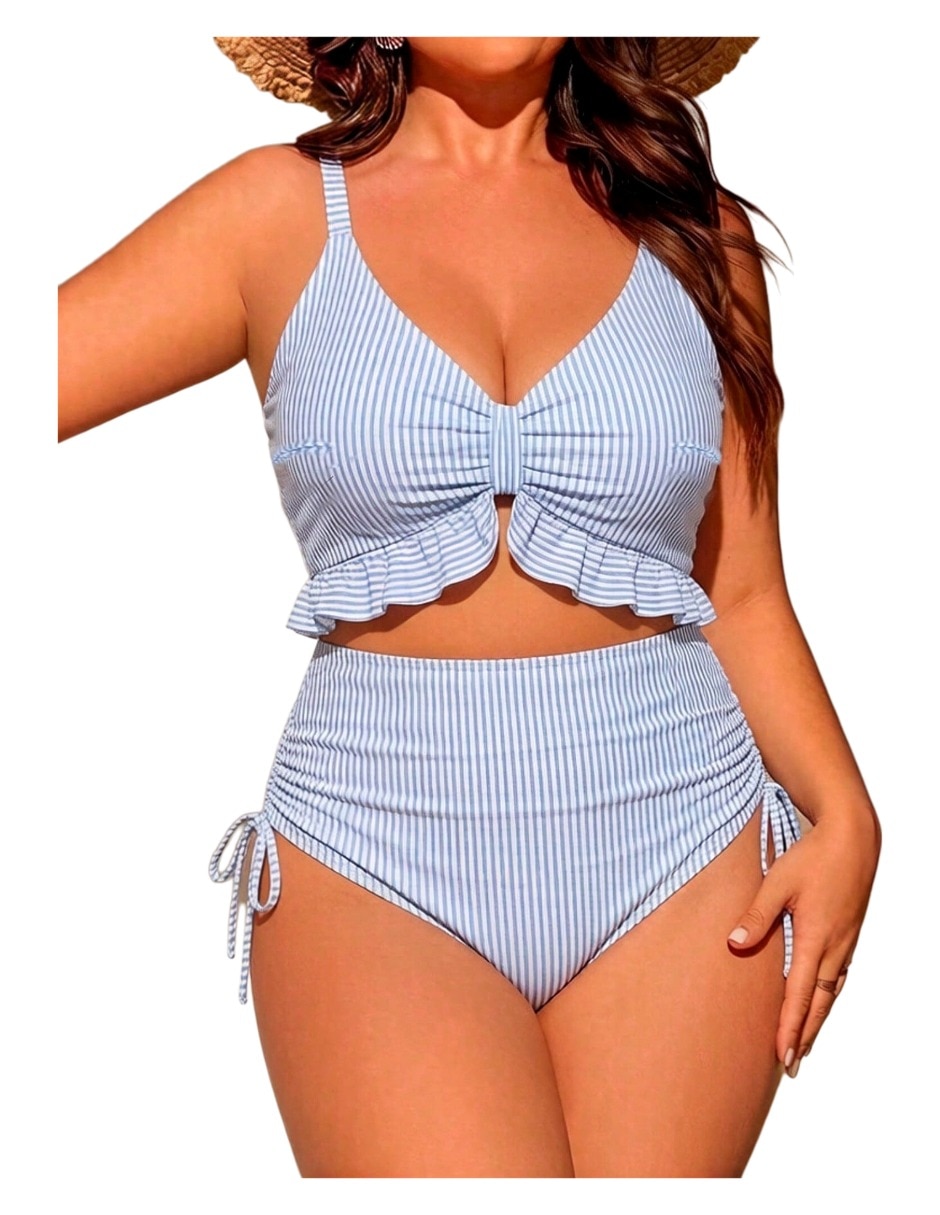 Conjunto bikini estampado A rayas para mujer 3