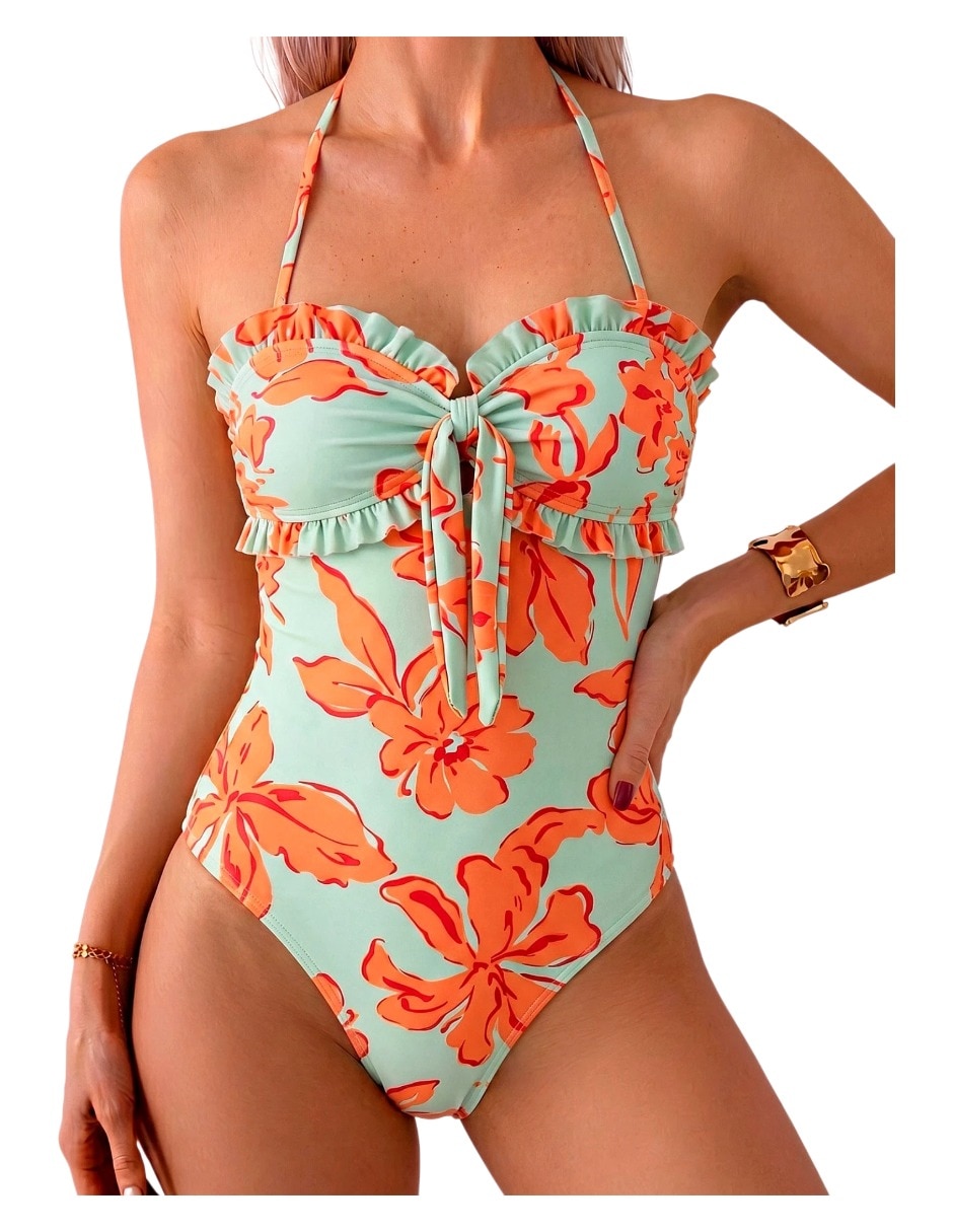 Traje de baño completo estampado floral para mujer 4